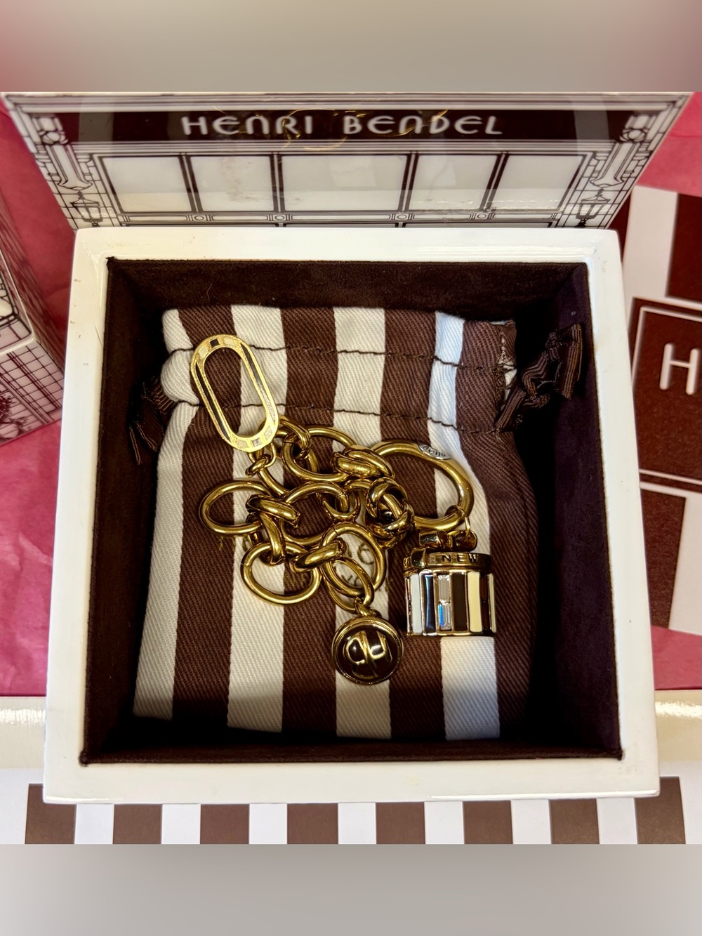 FULL INCLUSION NWOT HENRI BENDEL Iconic N.Y. Hat Box Gold-Tone Bracelet - Picture 10 of 14